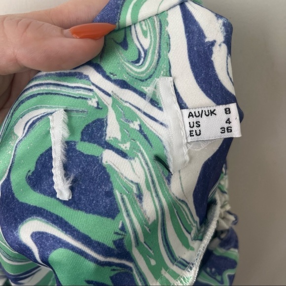 Princess Polly Zoe Blue Green White Swirl Mini Skirt 4 - Picture 7 of 8